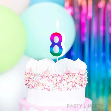 swieczka na tort cyfra 8 blyszczaca teczowy partypal 5 cm