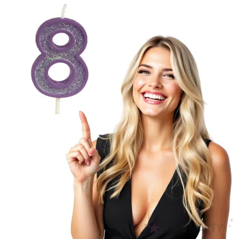 swieczka na tort cyfra 8 brokat fioletowa guirca 4 cm