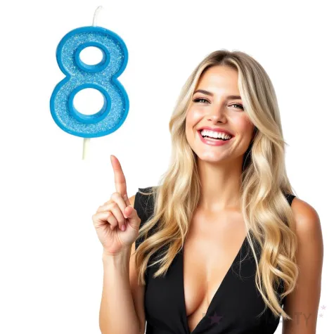 swieczka na tort cyfra 8 brokat niebieska guirca 4 cm