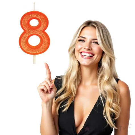 swieczka na tort cyfra 8 brokat pomaranczowa guirca 4 cm