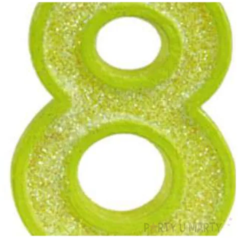 swieczka na tort cyfra 8 brokat zielona guirca 4 cm