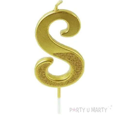 swieczka na tort cyfra 8 brokatowa zlota jix 12 cm