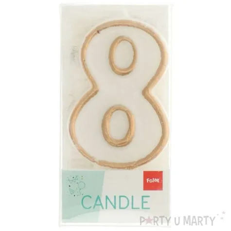 swieczka na tort cyfra 8 chique gold folat 9 cm