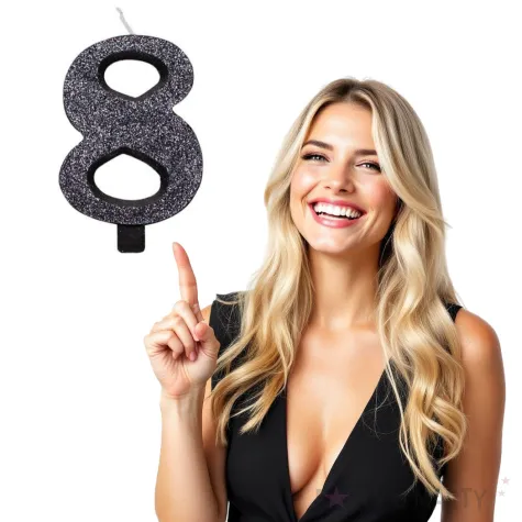 swieczka na tort cyfra 8 czarna brokatowa givi 9 5 cm