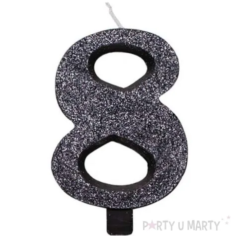 swieczka na tort cyfra 8 czarna brokatowa givi 9 5 cm