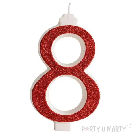 swieczka na tort cyfra 8 czerwona brokatowa dekora