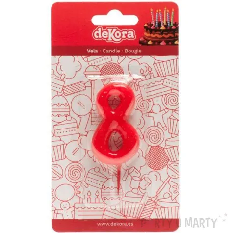 swieczka na tort cyfra 8 czerwona dekora 5 5 cm