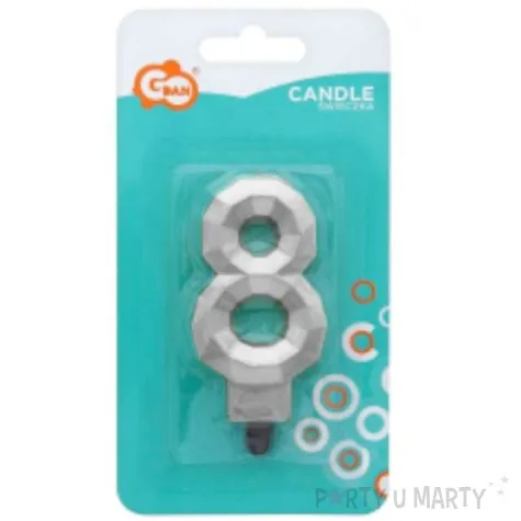 swieczka na tort cyfra 8 diament srebrna godan 7 6 cm