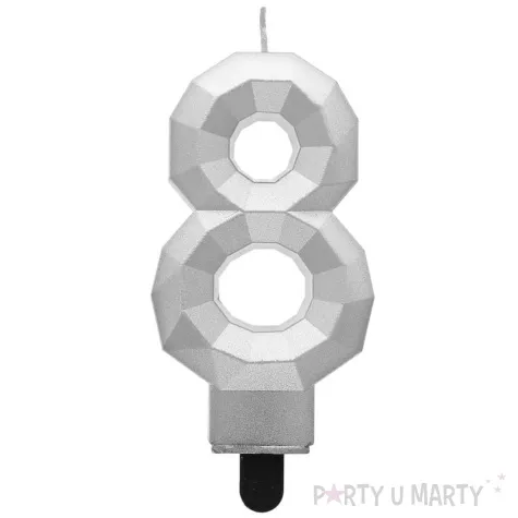swieczka na tort cyfra 8 diament srebrna godan 7 6 cm