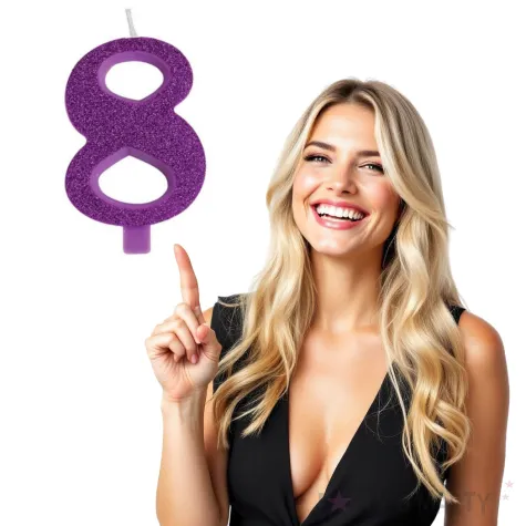 swieczka na tort cyfra 8 fioletowa brokatowa givi 9 5 cm