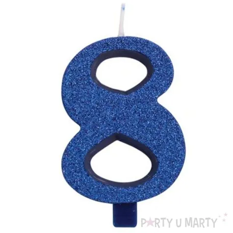 swieczka na tort cyfra 8 niebieska brokatowa givi 9 5 cm