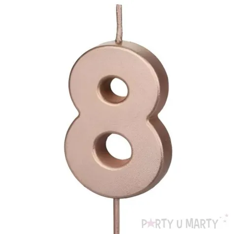 swieczka na tort cyfra 8 rose gold partydeco 9 cm