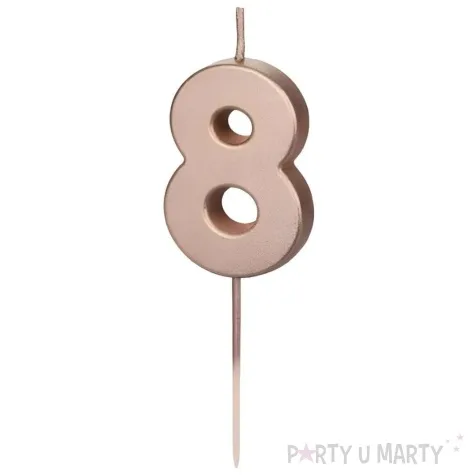 swieczka na tort cyfra 8 rose gold partydeco 9 cm
