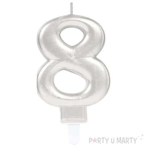 swieczka na tort cyfra 8 srebrny amscan 9 3 cm