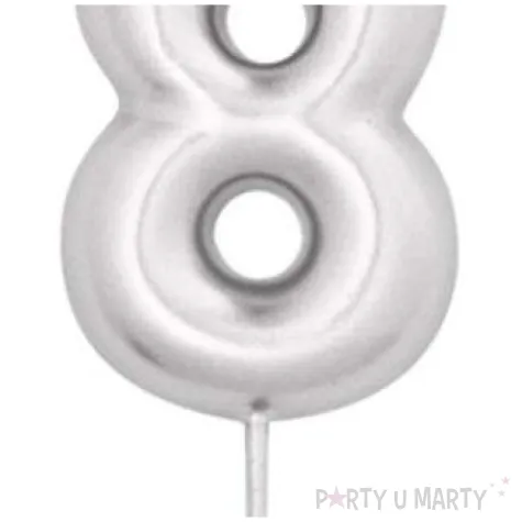 swieczka na tort cyfra 8 srebrny metalik givi 8 cm
