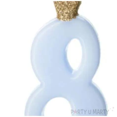 swieczka na tort cyfra 8 w koronie blekitna partydeco 9 5 cm