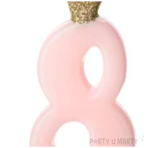 swieczka na tort cyfra 8 w koronie rozowa jasna partydeco 9 5 cm