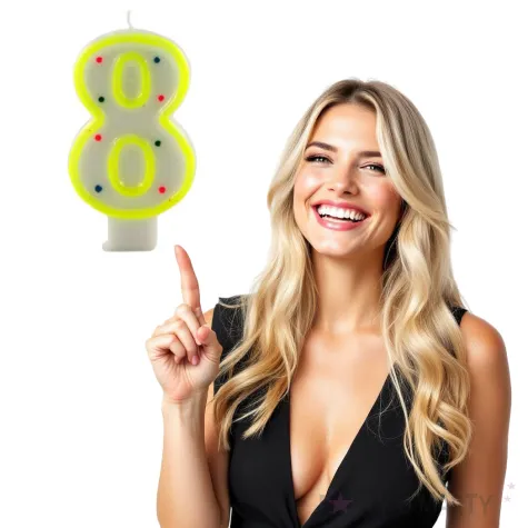 swieczka na tort cyfra 8 w kropki zolta tamipol 7 5 cm