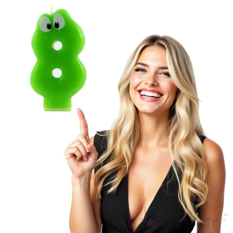 swieczka na tort cyfra 8 z oczami zielona tamipol 7 5 cm