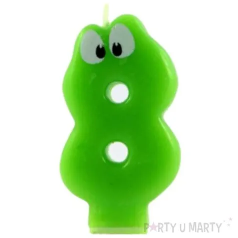 swieczka na tort cyfra 8 z oczami zielona tamipol 7 5 cm