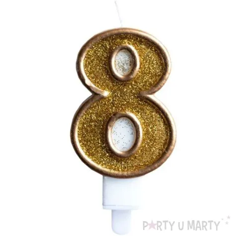 swieczka na tort cyfra 8 zlota brokatowa kraszek 7 cm