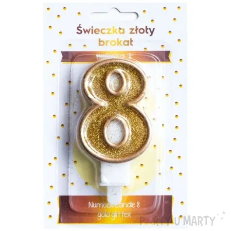 swieczka na tort cyfra 8 zlota brokatowa kraszek 7 cm