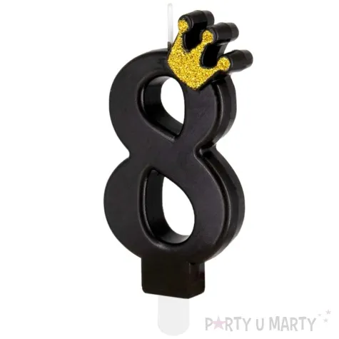 swieczka na tort cyfra 8 zlota korona czarny partypal 8 8 cm