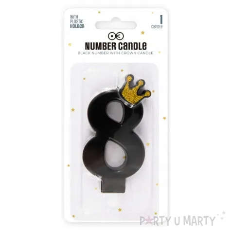swieczka na tort cyfra 8 zlota korona czarny partypal 8 8 cm