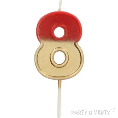 swieczka na tort cyfra 8 zloto czerwona folat 5 cm