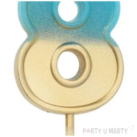 swieczka na tort cyfra 8 zloto niebieska folat 5 cm