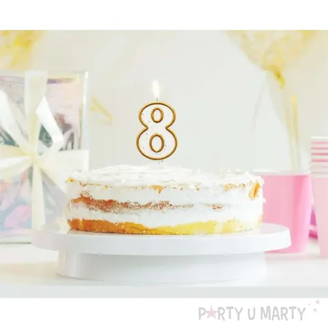 swieczka na tort cyfra 8 zloty kontur godan 9 cm