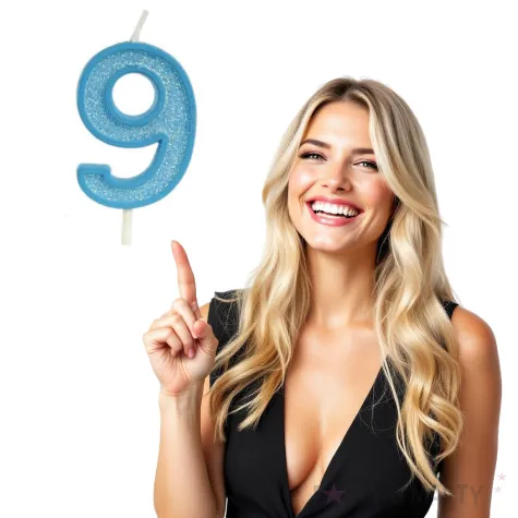 swieczka na tort cyfra 9 brokat niebieska guirca 4 cm