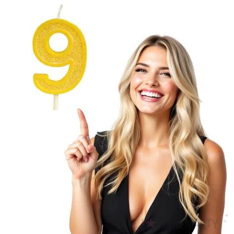 swieczka na tort cyfra 9 brokat zolta guirca 4 cm