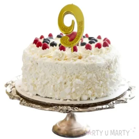 swieczka na tort cyfra 9 brokatowa zlota jix 12 cm