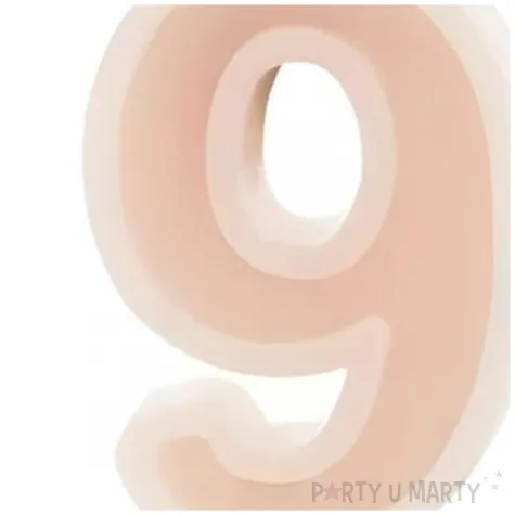 swieczka na tort cyfra 9 brudny roz partydeco 10 cm