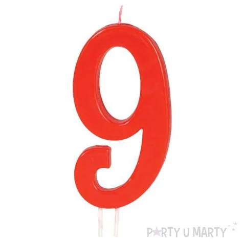 swieczka na tort cyfra 9 czerwona guirca 12 cm