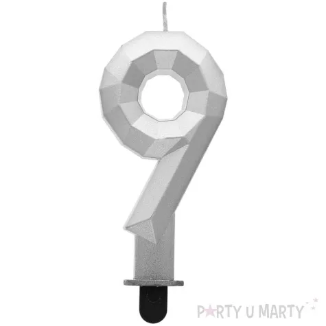 swieczka na tort cyfra 9 diament srebrna godan 7 6 cm