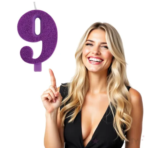 swieczka na tort cyfra 9 fioletowa brokatowa givi 9 5 cm