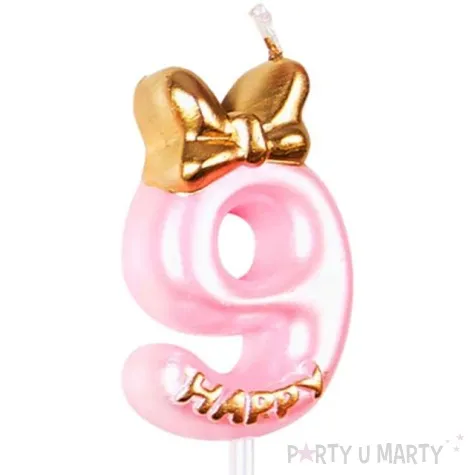 swieczka na tort cyfra 9 happy rozowa jasna jix 9 3 cm