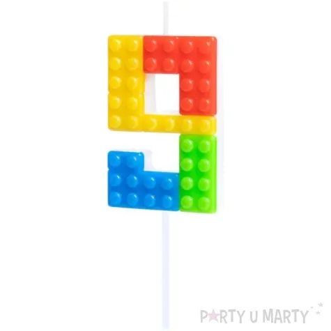 swieczka na tort cyfra 9 klocki mix partypal 11 cm