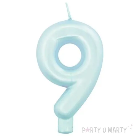 swieczka na tort cyfra 9 niebieski perlowy givi 9 cm