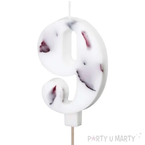 swieczka na tort cyfra 9 platki kwiatow bialy partydeco 8 cm
