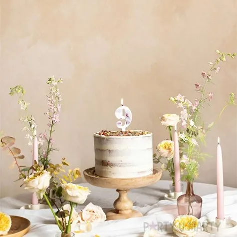 swieczka na tort cyfra 9 platki kwiatow bialy partydeco 8 cm