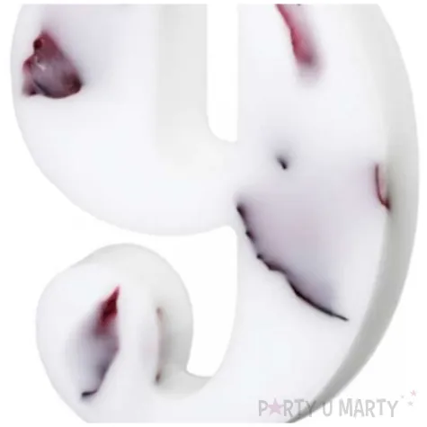 swieczka na tort cyfra 9 platki kwiatow bialy partydeco 8 cm