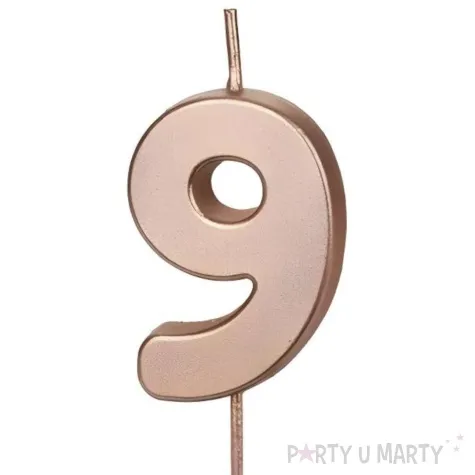swieczka na tort cyfra 9 rose gold partydeco 9 cm