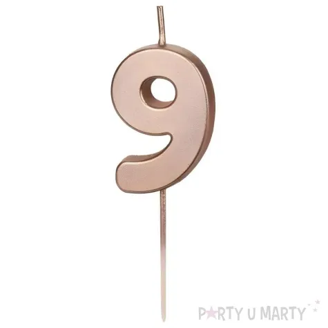 swieczka na tort cyfra 9 rose gold partydeco 9 cm