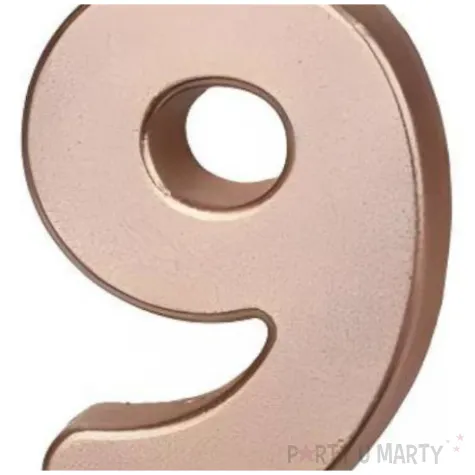 swieczka na tort cyfra 9 rose gold partydeco 9 cm