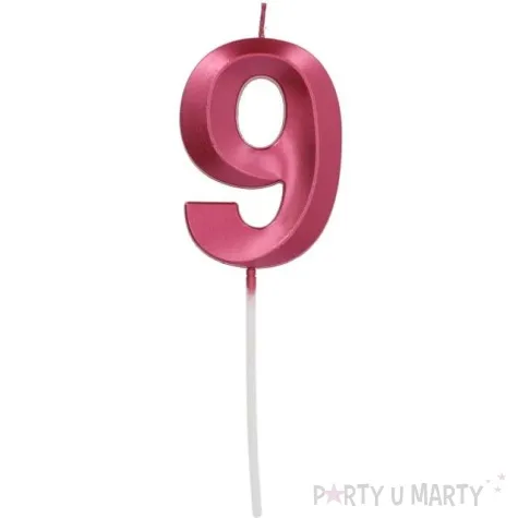 swieczka na tort cyfra 9 rozowa folat 7 cm