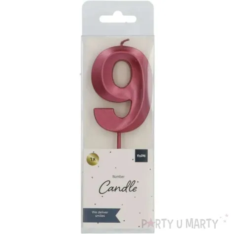 swieczka na tort cyfra 9 rozowa folat 7 cm