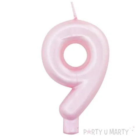 swieczka na tort cyfra 9 rozowy perlowy givi 9 cm